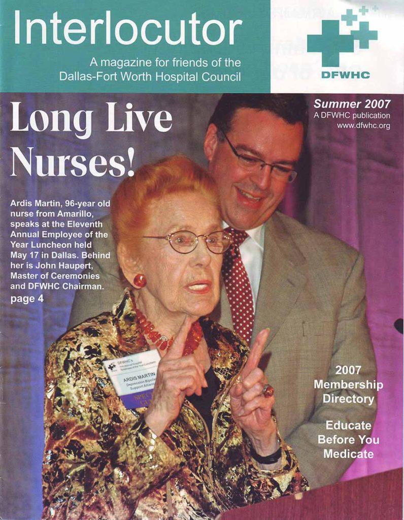 Ardis Martin, 96 year-old nurse, with John Haupert of Parkland Health & Hospital System.