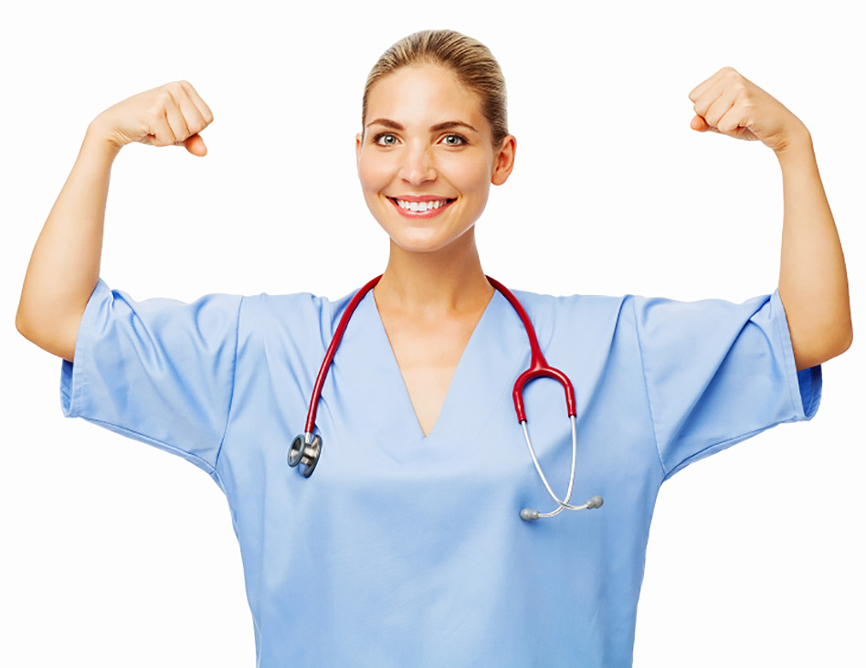 Confident Female Nurse Flexing Muscles