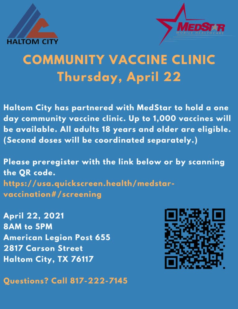 COVID-19 vaccine clinic available in Haltom City on Thursday