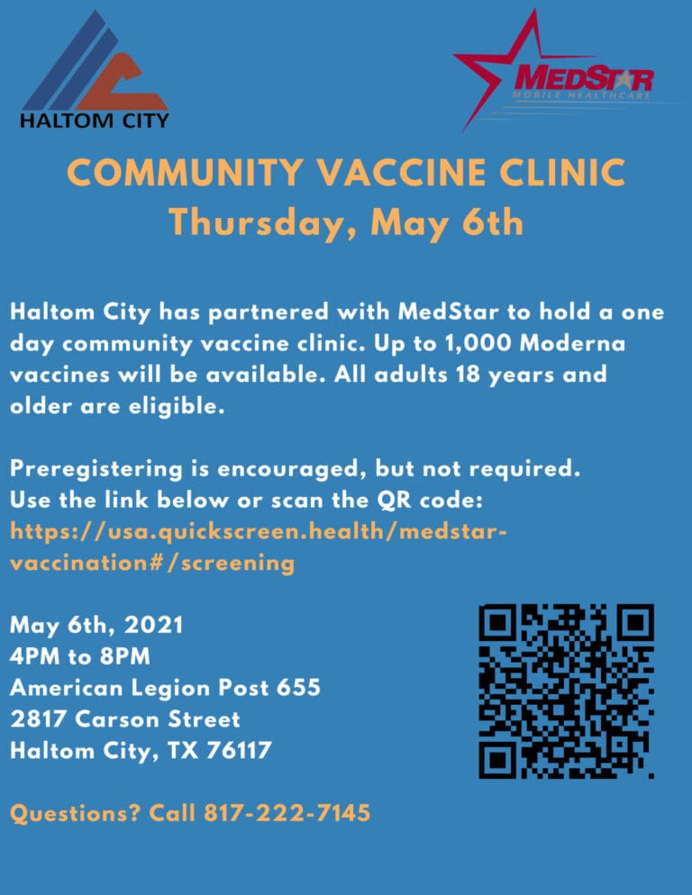 Vaccine Clinic available at Haltom City on May 6